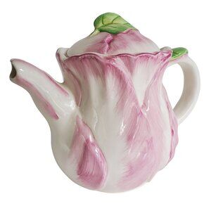 Vintage Teapot The Bombay Company Pink Tulip Ceramic with Lid Taiwan 1992